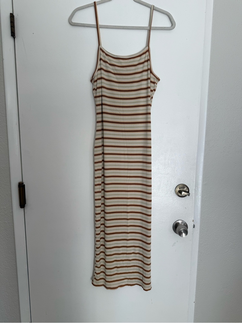 Billabong Striped Spaghetti-Strap Maxi Dress in Cream and Brown